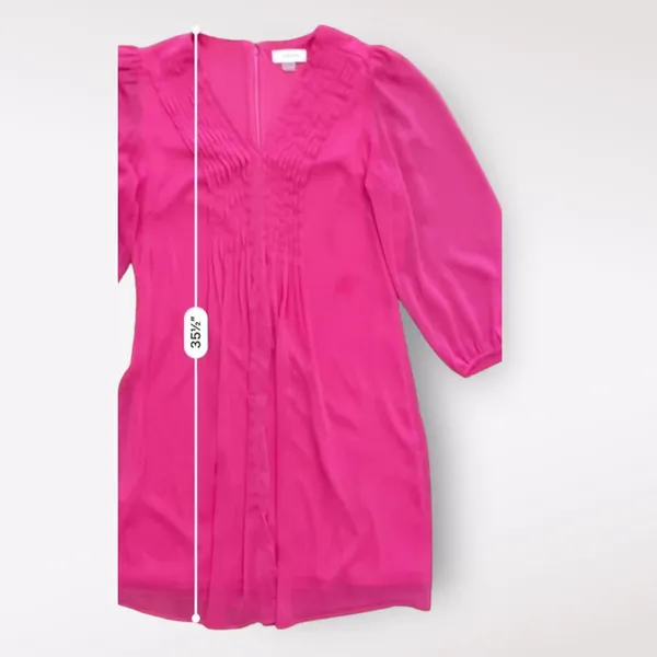 Calvin Klein Pink Pleated Chiffon 3/4 Sleeves V-Neck Short Dress‎ Size 4 - Image 6