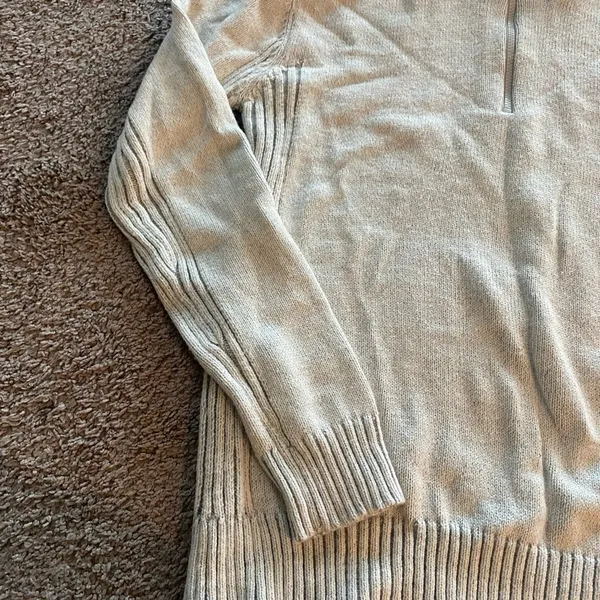 Rue21 MENS Cream and Brown Cowl Neck Sweater with Ribbed Details - Image 3