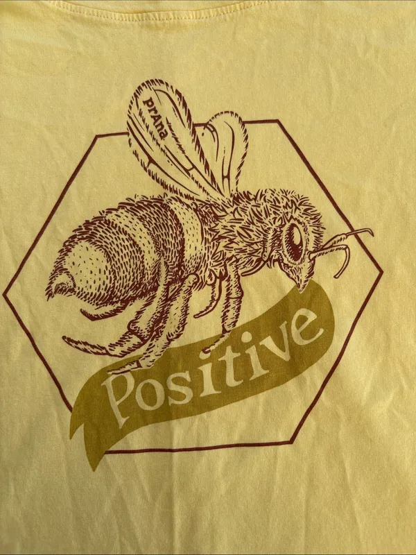 Prana size small oversized Tshirt Positive Bee Graphic Yellow Tee boho - Image 3