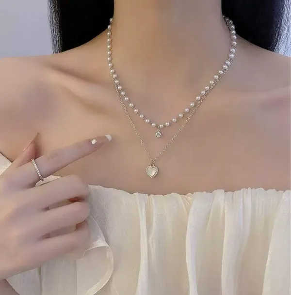Love Pendant Double Collar Chain Necklace - Image 4