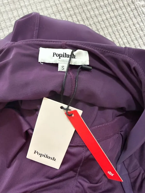 Popilush Shapewear Bodycon Sculpting Midi Dress side slit purple small - Image 4