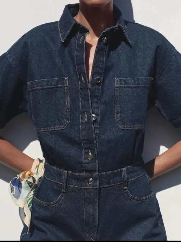 Zara Dark Blue Denim Romper - Image 2