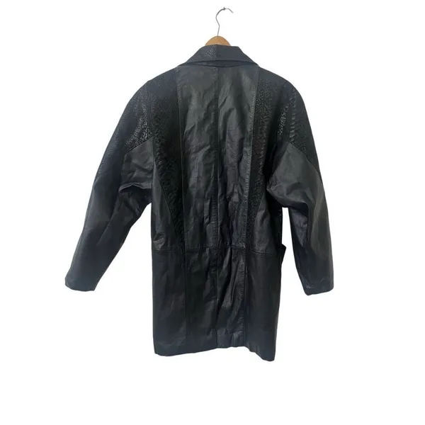 Pelle Vintage Black Leather Coat Snakeskin Detailing‎ Lined Shoulder Pads Small - Image 4