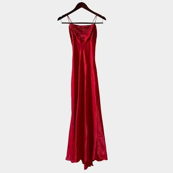 Vintage Y2K Red Satin Lace Up Slip Maxi Dress Size 5/6 Coquette Y2K‎ Glam - Image 4