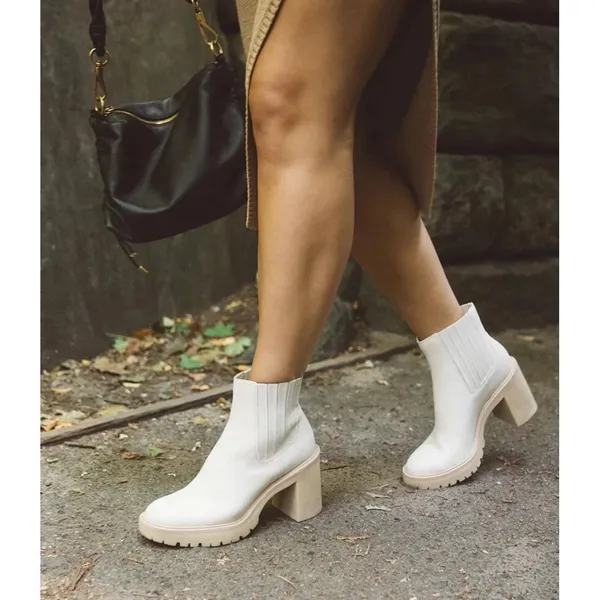 Dolce Vita Caster Ivory Leather Platform‎ Lug Sole Block Heel Chelsea Boots 8.5 - Image 3