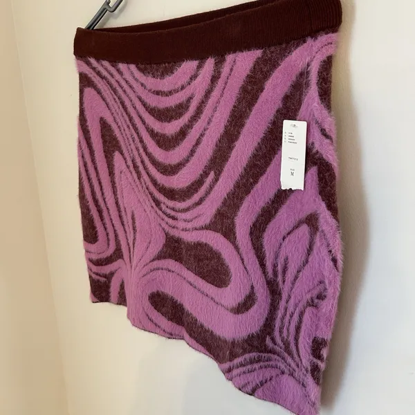 Anthropologie‎ Skirt Fuzzy Rib Trim Waist Pink Wine Size Medium Funky Retro NWT - Image 2