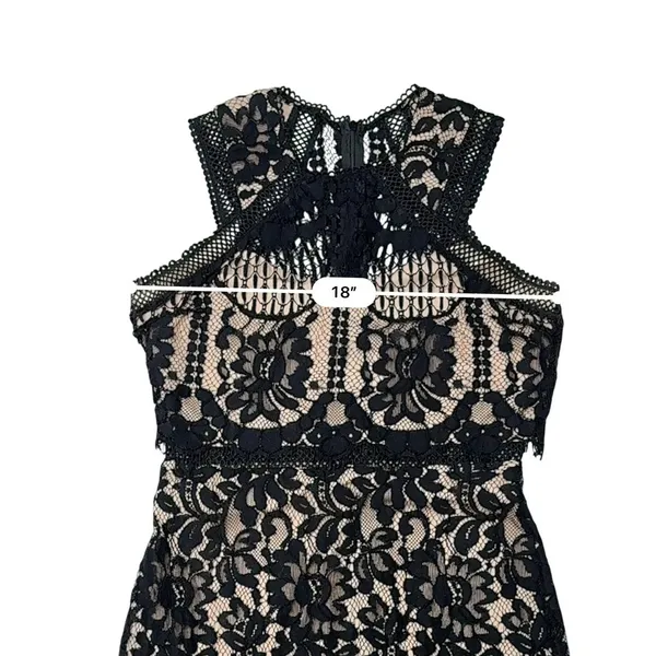Lulu's Sweetness Lace Midi‎ Dress MEDIUM Black & Nude Flirty Lacy Feminine - Image 7
