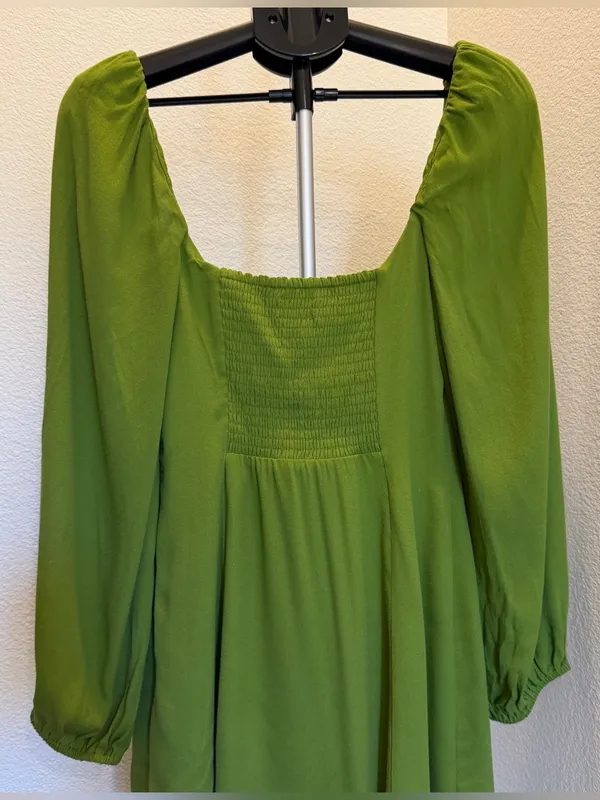 Aritzia Wilfred Novella Dress in Succulent Green Size 8 Puff Long Sleeve - Image 7