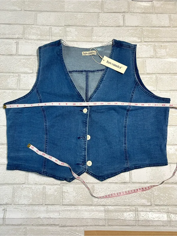 Luvaria Classic Blue Denim Button-Front Vest Boho Country Fall Fashion - Image 4