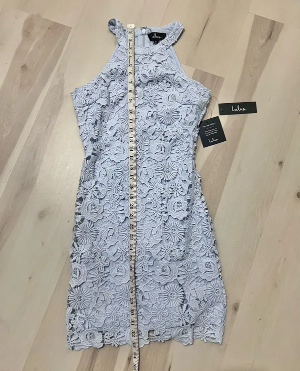Lulus NWT Women Small Powder Baby Blue Lace Mini Dress Romantic Dainty Coquette - Image 7