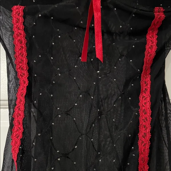 Native Intimates Babydoll Teddy 36B Medium Black Red Lace Sheer Rhinestones - Image 5