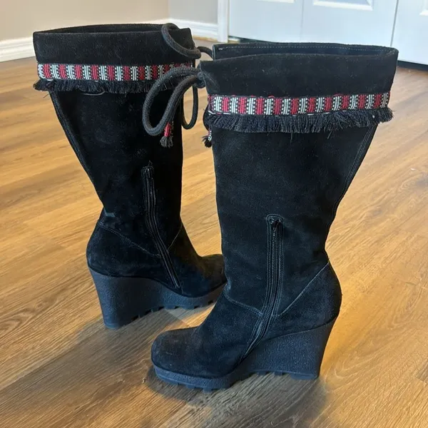Diane Von Furstenberg Women Jimson Suede Wedge Boho Tribal Fringe Boots‎ Size 7 - Image 11