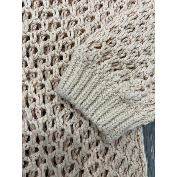 Free People Womens Open Knit Sweater Small Beige Tan Lightweight Boho Pullover - Image 5