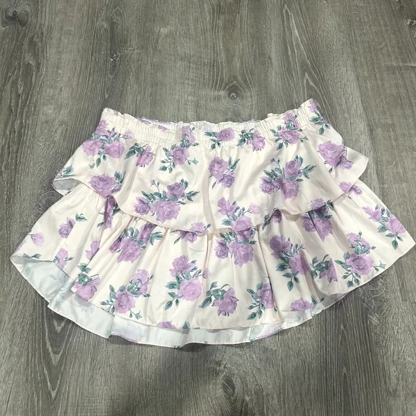 LoveShackFancy Women's Ruffle Floral Mini Skirt in Mauve Rose Size S - Image 2