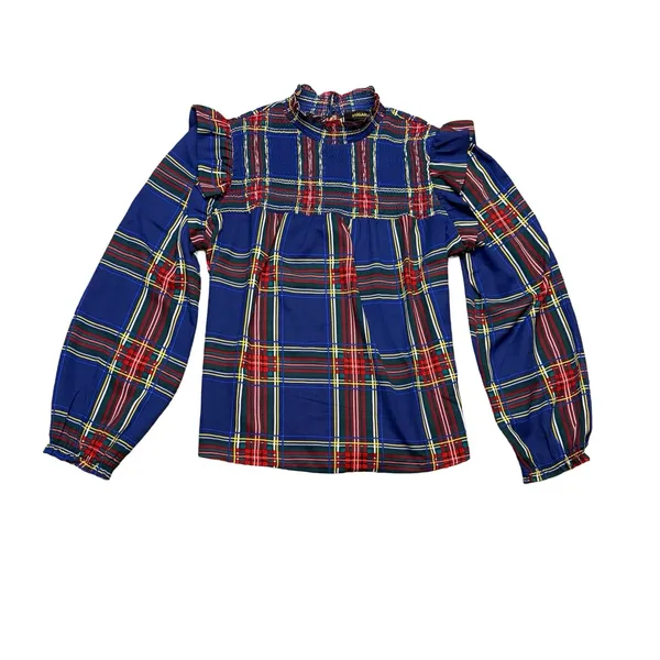 ❤️ Sugarlips Plaid Smocked Ruffle‎ Blouse Medium ❤️ - Image 2