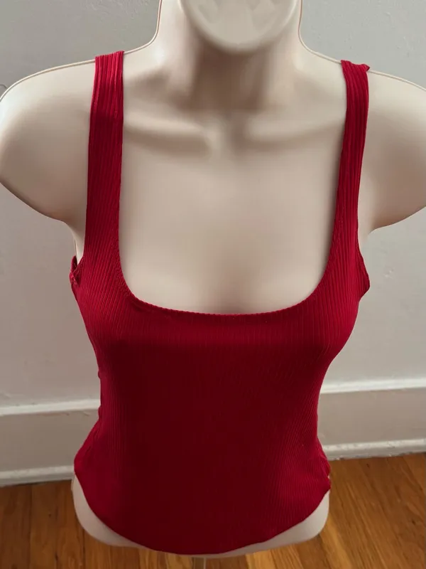Reformation Carla red ribbed Sleeveless Square-Neck Tank Top, size S Made in USA - Image 7