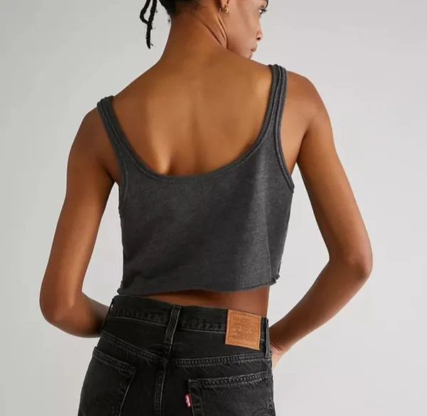 NWT FREE PEOPLE We The Free Raw Edge Crop Tank In Black. Size XL - Image 4