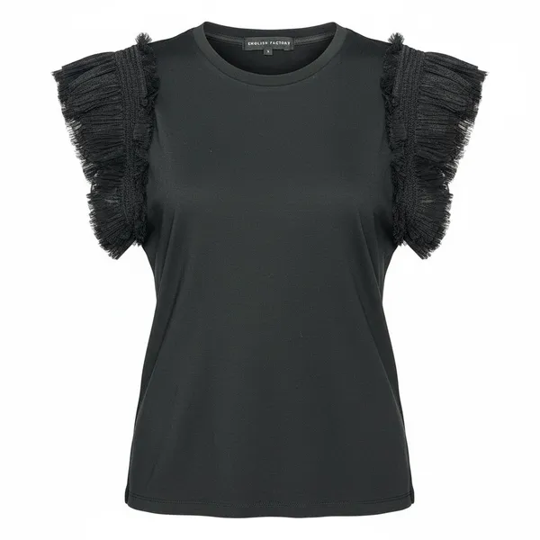 English Factory Mixed Media Tulle Flutter Sleeve Knit Top - Image 4