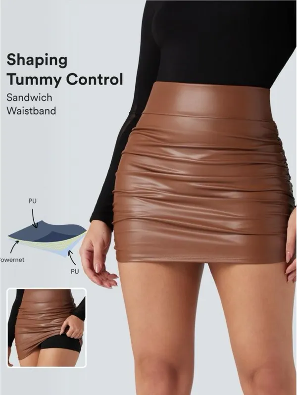 Halara High Waisted Tummy Control Ruched Curved Hem 2-in-1 Fleece skort - Image 2