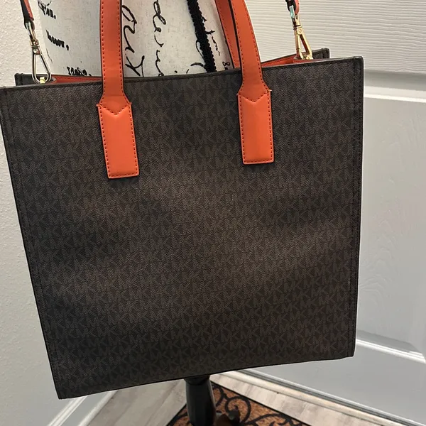 Michael Michael Kors Brown Tote with Orange Trim and Logo Print - Image 4