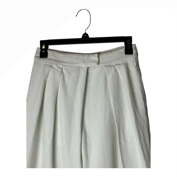 Oak + Fort Pants Women 4‎ Ivory Linen Blend Pleated Crossover High Waist Preppy - Image 3