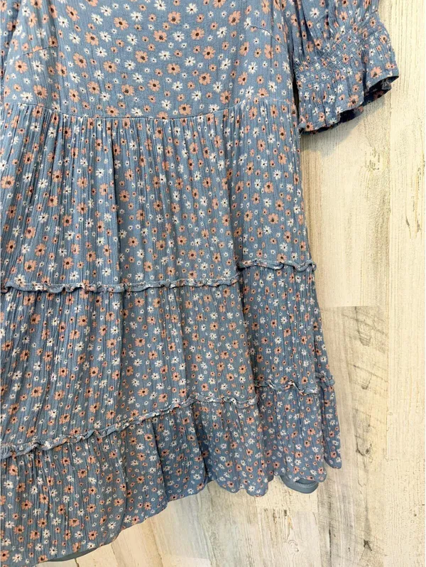 Altar'd State Womens XS Blue Floral Tiered Puff Sleeve Babydoll Dress - Image 5