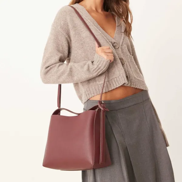 Mango MNG burgundy matte leather buckle side handbag purse - Image 3