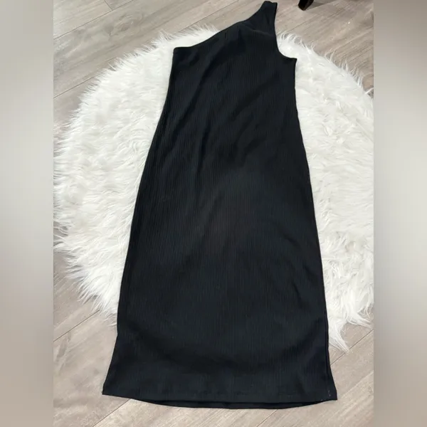 GAP Rib One-Shoulder Black Midi Dress Size M - Image 4