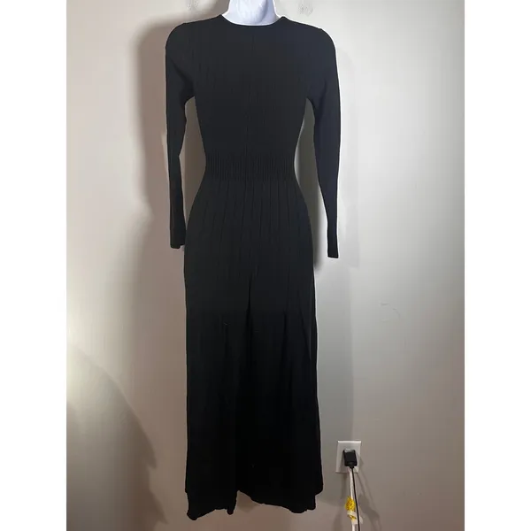 Banana Republic Aicha Maxi Sweater Dress Black Ribbed V-Neck Long Sleeve XXS‎ - Image 7