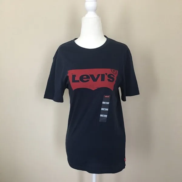 Dark navy Levi's logo boyfriend tee shirt top - Image 2