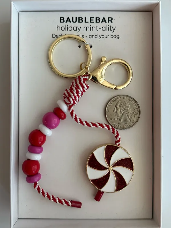 BaubleBar nwt Red, Pink & White Peppermint Bead Keychain Purse Charm Christmas - Image 3