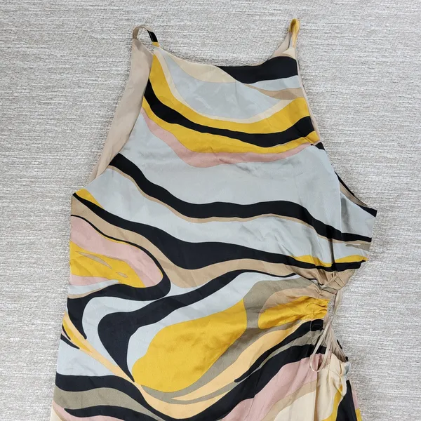 Sugarlips Lourdes Cut Out Dress Womens Large Yellow Tan Ruched Midi Silky Lined - Image 6