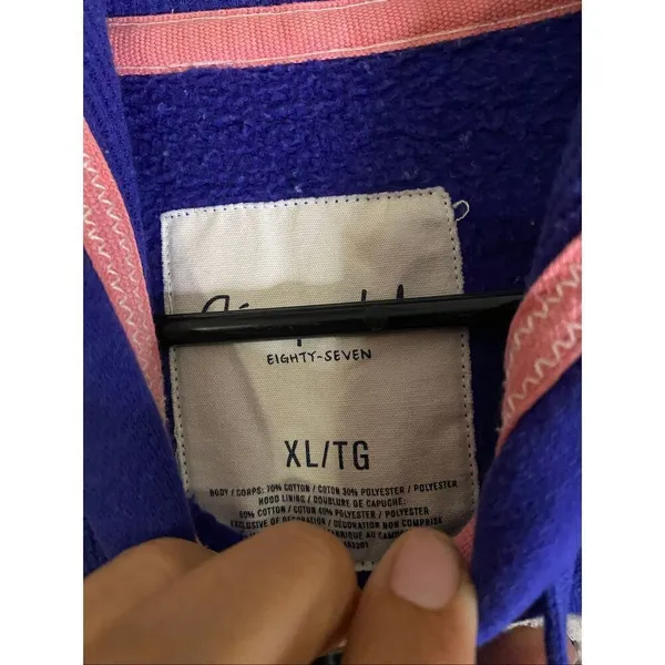 Aeropostale 87 Womens Hoodie Sweatshirt Blue Drawstring Pockets V Neck XL - Image 4
