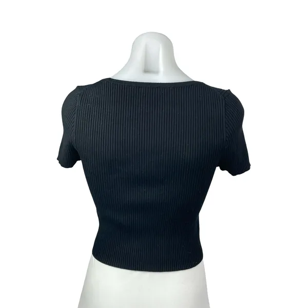Madewell Women's Black Ribbed Knit Square Neck Sculpt T Shirt Crop Top Size S - Image 4