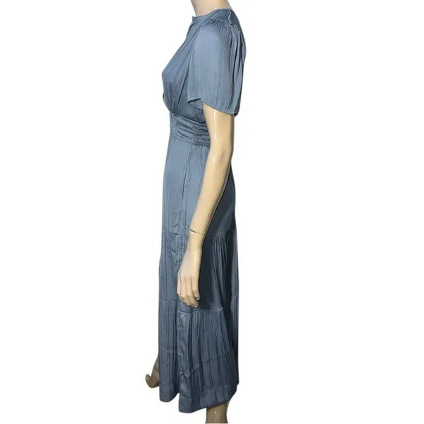 Joie Women’s Size S Dusty Blue V-Neck Smocked Waist Silky Flutter Sleeve Dress - Image 3