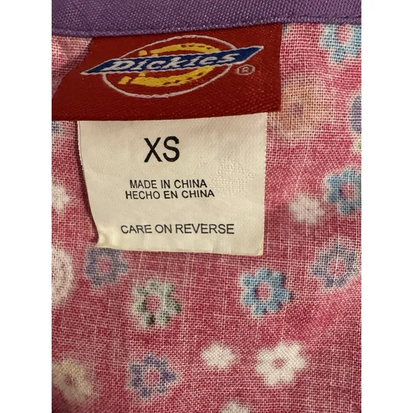 Dickies Scrub Top XS Pink Multicolor Flowers Daisy Cotton Scrubs Nurse Uniform - Image 3