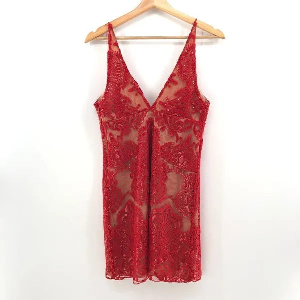 Free People Night Shimmers‎ Lace Sequined D Red - Image 11