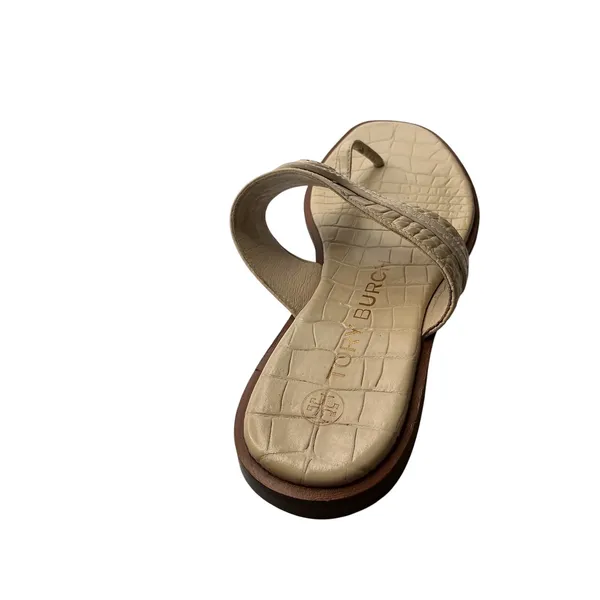 Tory Burch Miller Cream Crocodile Embossed Leather Thong Sandals 7.5M 8813 - Image 8