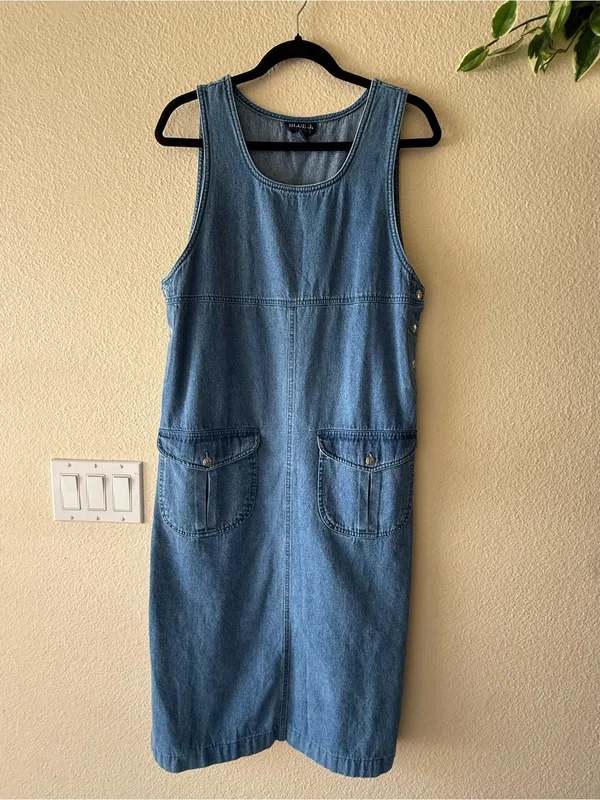 Vintage Blue J. Denim Pinafore Overall Junper Dress - Small - Image 2