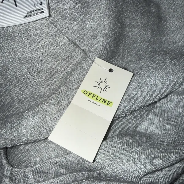 OFFLINE by Aerie Gray Knit Cropped Top Size Large Drawstring Ruched Thumb Holes - Image 8