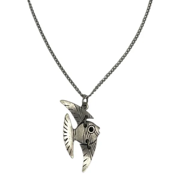 Angelfish Necklace Silver Pewter Toned Vintage - Image 2