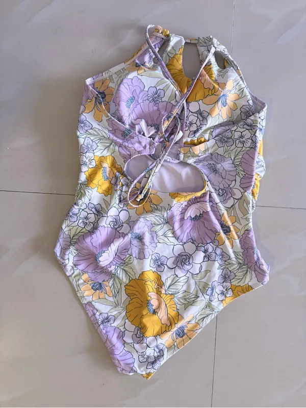 Cupshe Pastel Floral One-Piece Swimsuit in Lavender and Orange - Image 7