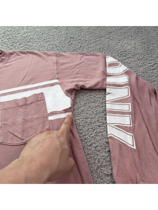 Victoria’s Secret PINK Long Sleeve Shirt Womens M Pink Stripe Logo Pocket Tee - Image 6