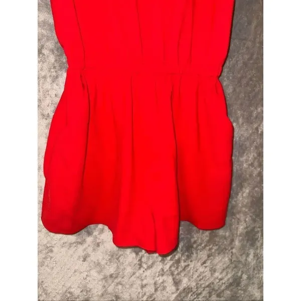 Wilfred Aritzia High Neck V-neck Back Red Romper Size Small Pockets #784 - Image 4