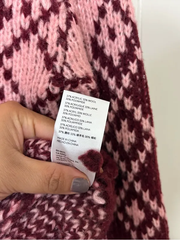 Maeve Anthropologie Sigfried Sweater M Pink Burgundy Fair Isle Knit Wool Blend - Image 9