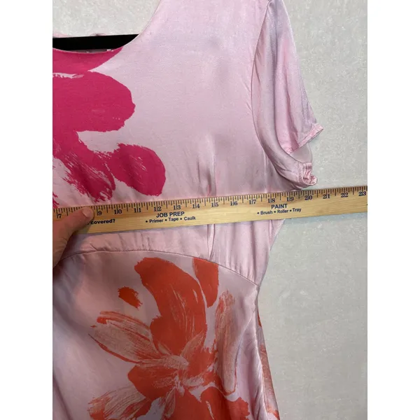 Anthropologie Pink Floral Short Sleeve Maxi Slip Dress Side Slit Tropical - Image 9