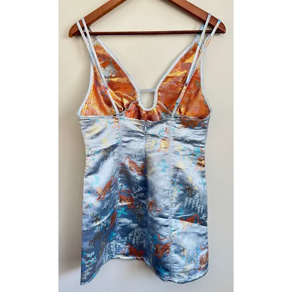 Urban Outfitters Womens M Asian‎ Mini Dress Light Blue Satin Tiger - Image 6