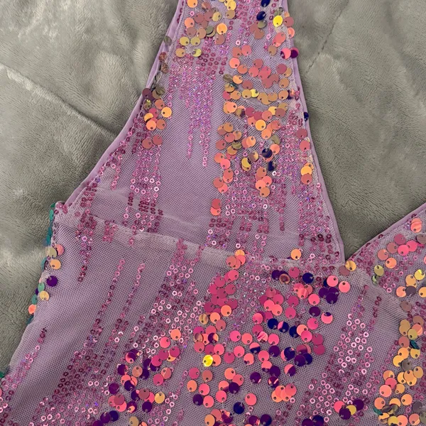 Purple Sequin V Neck Tank Top Y2K 2000s Going Out Top Glam - Image 5