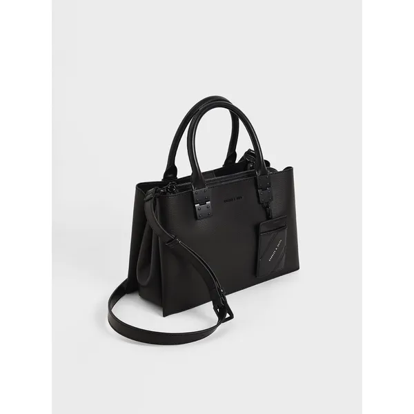 Charles & Keith Double Top Handle Structured Bag in Matte Black - Image 2