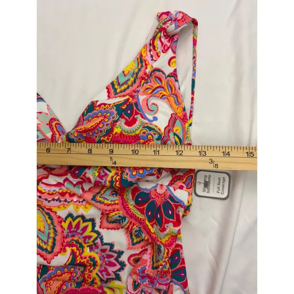 Slimming Silhouette‎ Paisley One Piece Swimsuit Ruffle Strap Multi Color V-Neck - Image 8